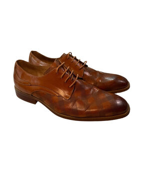 Steven Land Men’s Brown Leather Checkered Oxford Dress Shoes Size 10.5